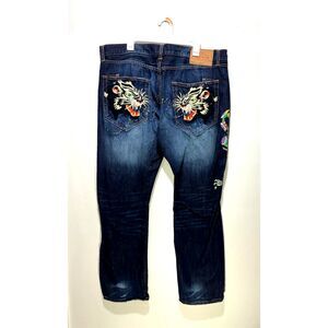 Ed Hardy Denim jeans Y2K embroidered all over tiger dragon art to wear men 42/32